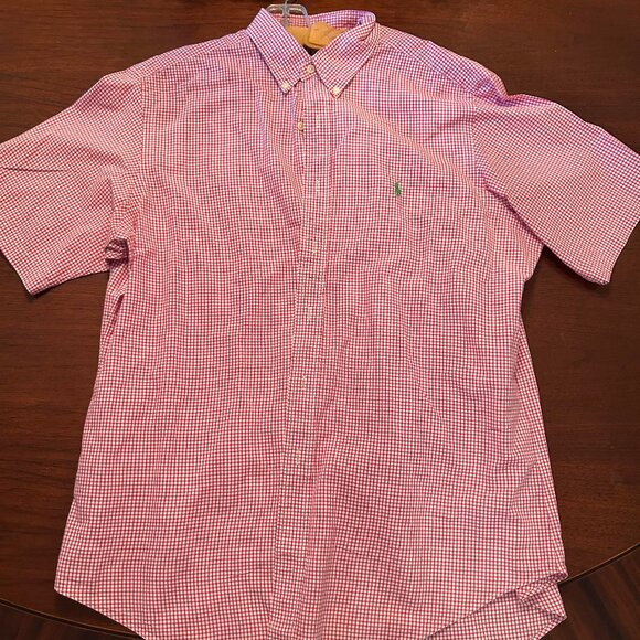 Ralph Lauren Mens Classic Fit Short Sleeve Button Down Shirt  Red Check sz XL - Picture 1 of 6